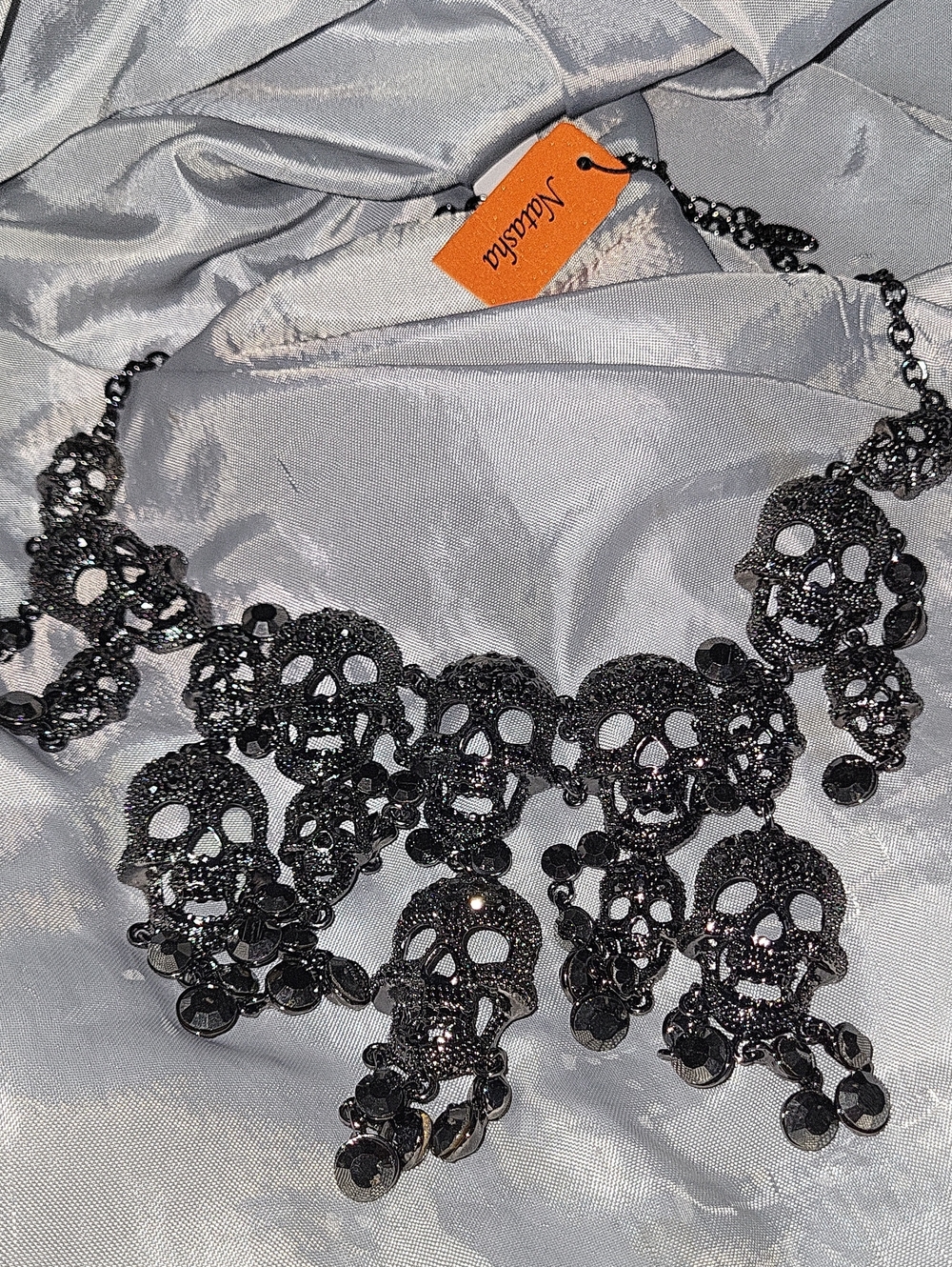 Natasha Skull Gunmetal Black Crystal Statement Necklace Bnwt Ha